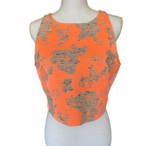 Anthropologie BB Dakota Womens Top Sz Medium Orange Gray Keyhole Zipper Textured